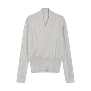 辰米范 老钱家族 48支15丝羊毛混纺纱交叉v领毛衣针织衫女上衣