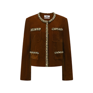 【李昊同款】4MILE秋冬新品甜美闪钻丝绒小香短外套A字裙裤