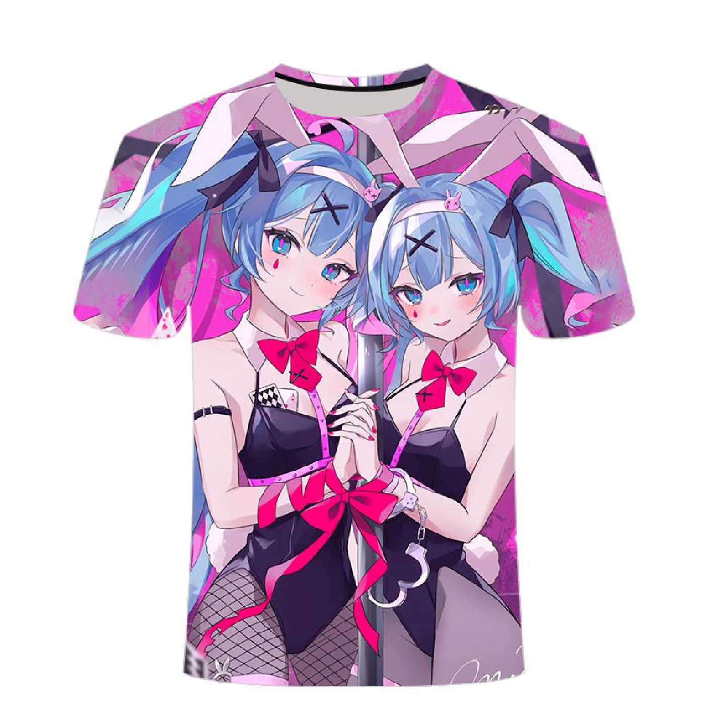 夏季新款初音未来系列3D印花小众时尚中小学生青少年男女款短袖