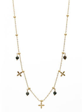 ZOXI天然石四叶草项链不掉色配饰