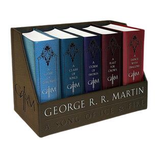 【自营】现货 英文原版 冰与火之歌 A Song of Ice and Fire 精装皮革收藏版1-5盒装 Game of Thrones 权利的游戏 乔治马丁