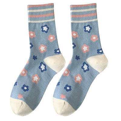不会丢的袜子女郁金香花朵长袜棉