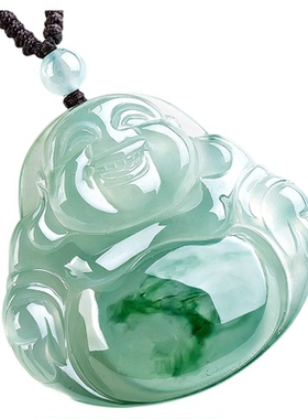 冰种飘花浅绿笑玉佛吊坠