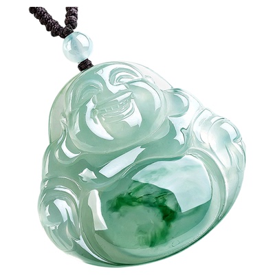 冰种飘花浅绿笑玉佛吊坠