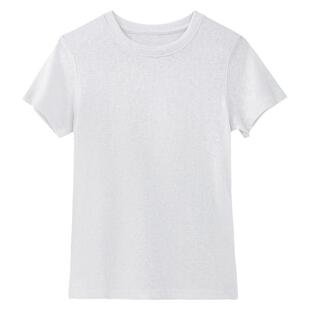 轻盈亚麻质感微透宽松正肩圆领短袖T恤女纯白色简约百搭上衣夏季