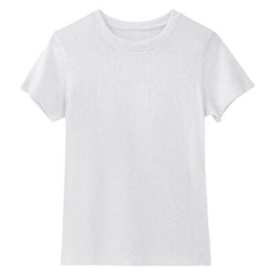 轻盈亚麻质感微透宽松正肩圆领短袖T恤女纯白色简约百搭上衣夏季