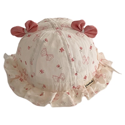 婴儿帽子春夏薄款遮阳防晒松紧渔夫帽女宝宝甜美蝴蝶结小月龄盆帽