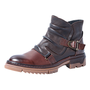 英伦风头层牛皮马丁靴款真皮手工皮鞋加绒保暖复古工装靴子机车靴