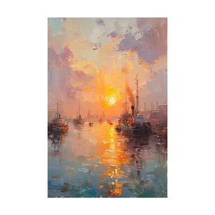 纯手绘油画旭日东升海景印象画客厅装饰画大芬村现代简约玄关挂画