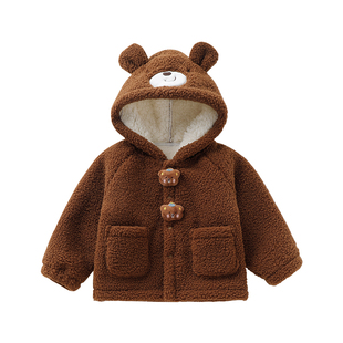 宜爽儿女童外套冬装女宝宝加绒毛毛上衣儿童加厚棉袄冬季连帽棉服