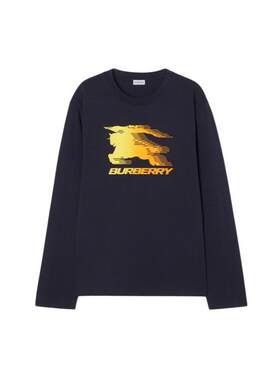 骑士徽标长袖棉质T恤衫BURBERRY