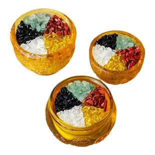 天然水晶碎石五色原石消磁碗黄水晶白消磁石五行石聚宝盆家居摆件