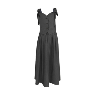 迟伞伞 半岛舞会 韩系灰马甲衬衫短裙长裙显瘦气质学院风套装女