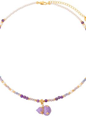 国风中古紫色滴釉葫芦项链女小众晶石串珠设计轻奢高级珍珠锁骨链