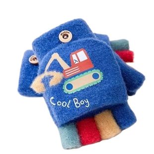 宝宝手套冬季保暖加绒男孩男童小童2-5岁两三岁半指翻盖冬天儿童