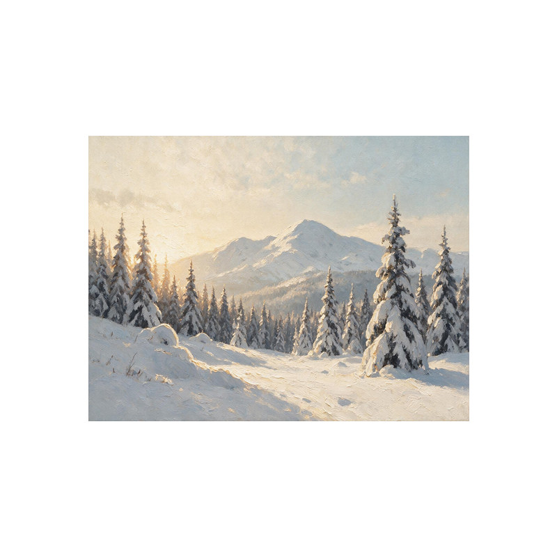 可班手绘油画雪山松林客厅装饰画
