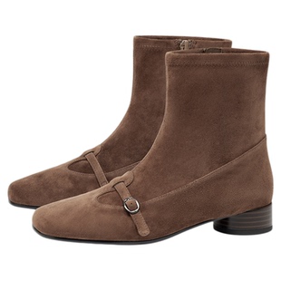 苹果派蹀愫2025年秋冬新款玛丽珍瘦瘦靴薄底时装靴短靴TA65709-10