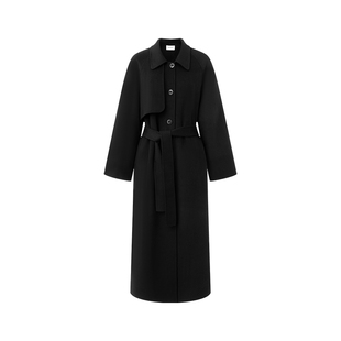 NON RESTRAIN法式双面呢羊绒大衣女2024冬季气质长款黑色羊毛外套