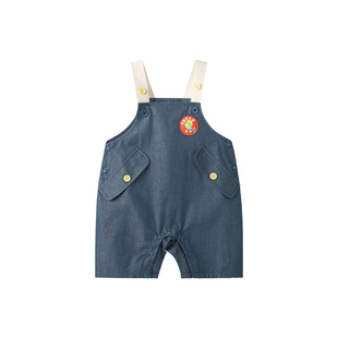 博睿恩 男女宝宝背带春夏款婴幼儿纯棉仿牛仔背带裤轻薄透气