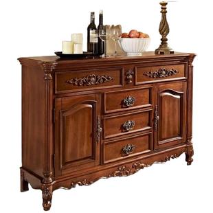 美式实木餐边柜一体靠墙储物柜餐厅置物柜碗柜家用茶水柜酒柜边柜