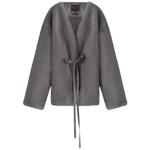 COCOBELLA高奢银蓝色仿貂绒环保皮草外套腰带短款毛绒大衣FU3003