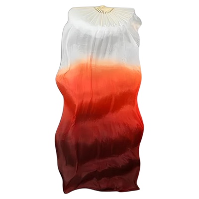 光亮舞蹈扇子真丝酒红渐变长飘