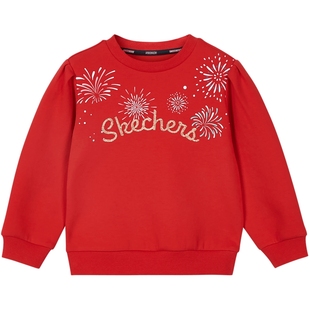 斯凯奇outlets童装商场同款女童针织套头卫衣喜庆烟花小童拜年服