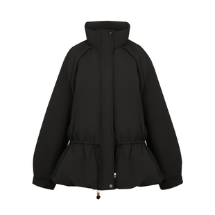 BLUEerror 花苞型抽绳收腰立领黑色短款羽绒服女加厚保暖上衣冬季