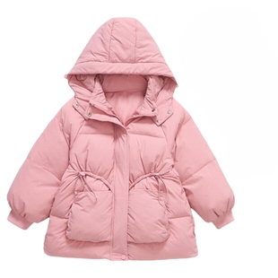 女童羽绒服2025新款冬加厚中长款女孩洋气冬纯色收腰白鸭绒外套潮