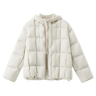 夕蒙2025新款冬季韩系巨好看假两件小众小个子针织拼接羽绒服外套