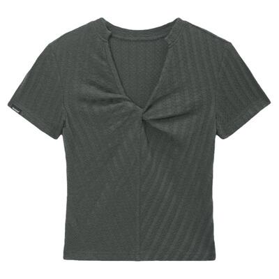 【多种穿法】Unvesno(UN) 扭结堆叠花纹坑条女款透气短袖上衣