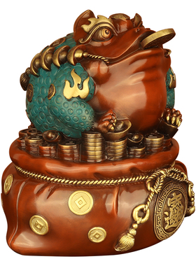 代代有财黄铜招财三足金蟾蜍摆件