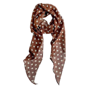 秋冬咖色波点长条丝巾女2025新款高级感系脖护颈发带围巾腰巾配饰