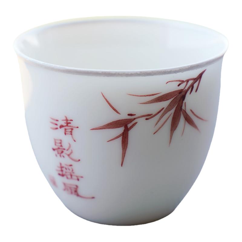 季度窑纯手绘主人杯四君子品茗杯陶瓷茶杯描银口薄胎功夫茶具茶盏