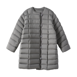 YANGLE_2025冬季新款韩系中长款羽绒服女宽松绗缝排骨鹅绒服外套