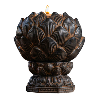 掬涵复古莲花烛台家用香薰炉酥油灯底座禅意氛围装饰摆件蜡烛台座
