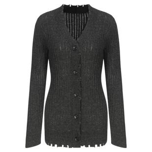 Elywood针织拉毛开衫秋冬长袖针织衫修身毛衣V领显瘦高级扣子上衣