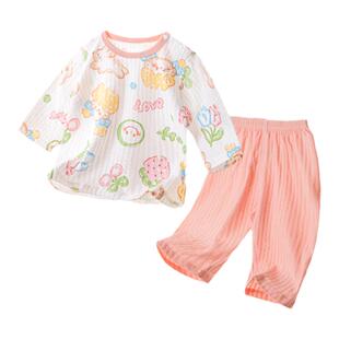 婴儿衣服夏装宝宝夏季空调服薄款长袖九分纯棉婴幼儿女童夏天套装