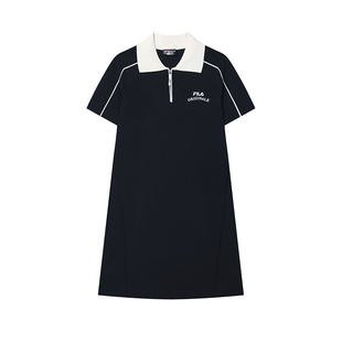 FILA 斐乐官方女子编织连衣裙2025夏季新款时尚休闲修身POLO裙子