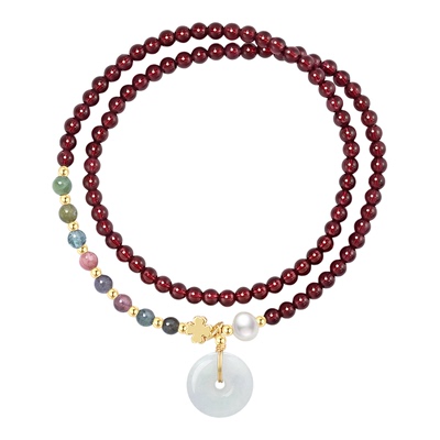 阿吉豆石榴石手链双层平安扣吊坠