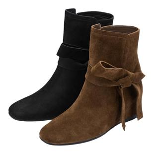 73hours女鞋温柔过渡冬季新款内增高美拉德棕色短靴子牛仔西部靴