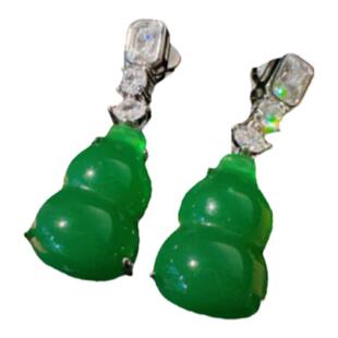 珠宝巴西绿玉髓玛瑙葫芦耳环 幂幂同款 翡翠色玉髓葫芦 锆石耳坠