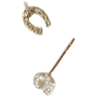 925纯银镀14K金耳钉满钻微镶锆石幸运马蹄U型气质韩国日常耳饰