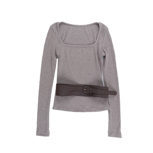 instahot 温柔风方领束腰上衣纯色半身裙套装秋冬气质撞色内搭裙