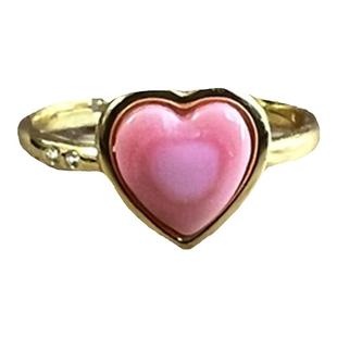 天然凤凰胭脂螺女王贝戒指女爱心设计镀金镶嵌活口可调小清新时尚