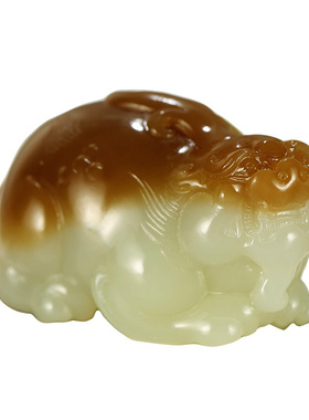 和田玉貔貅手把件男款老红糖