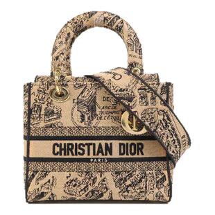 中古Dior迪奥女包B级9新Lady Dior帆布斜挎包浅褐色BRANDOFF