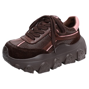 真皮厚底老爹鞋女2026春季新款百搭增高休闲运动鞋6CM网面跑步鞋