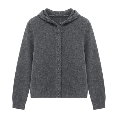 百家好绵羊毛连帽毛衣开衫女