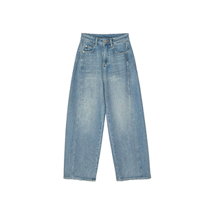 一整个美爆了！~细闪满天星烫钻牛仔裤女春季显瘦宽松阔腿弯刀裤